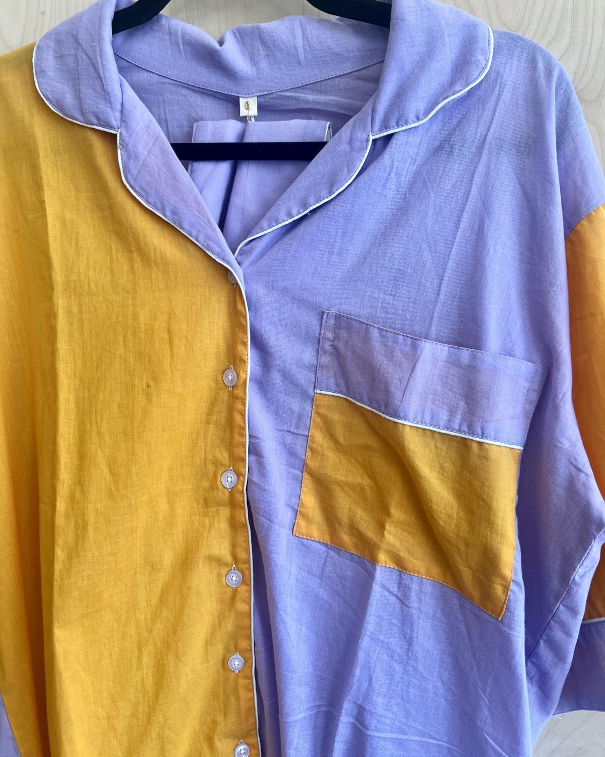 Txtile Button Up Shirt - Pajama Style - Dream Pop Orange & Purple - SALE