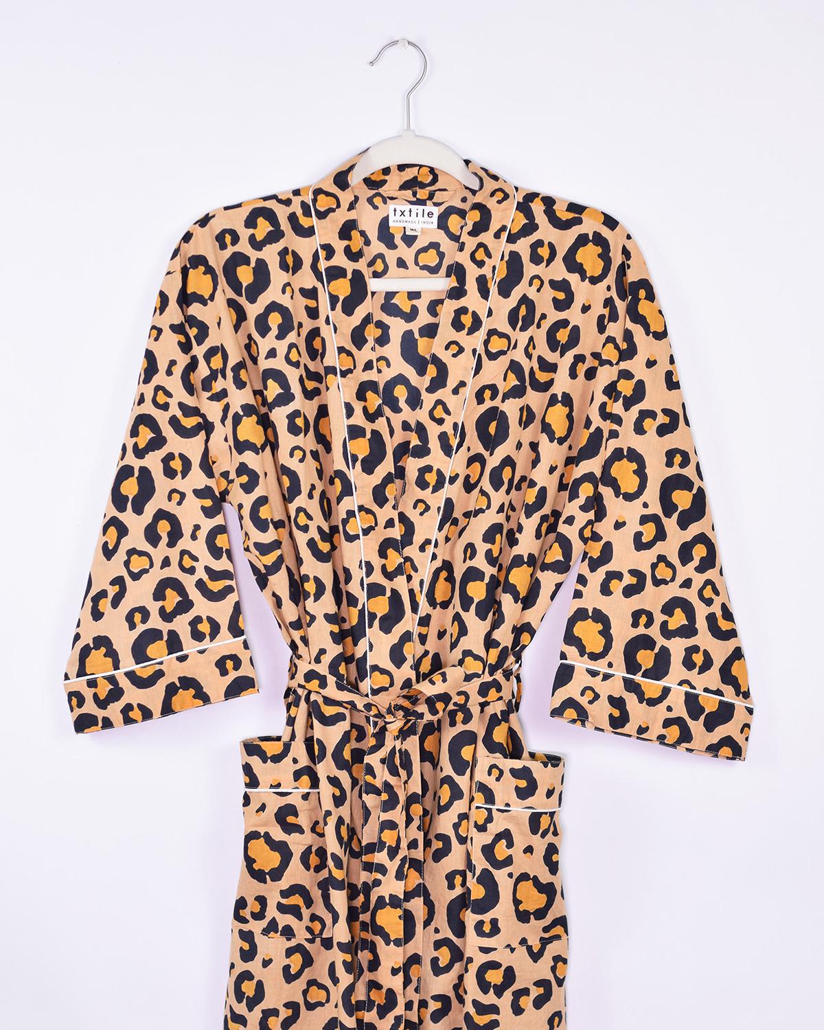 Txtile Lightweight Cotton Robe - Tan Leopard Print