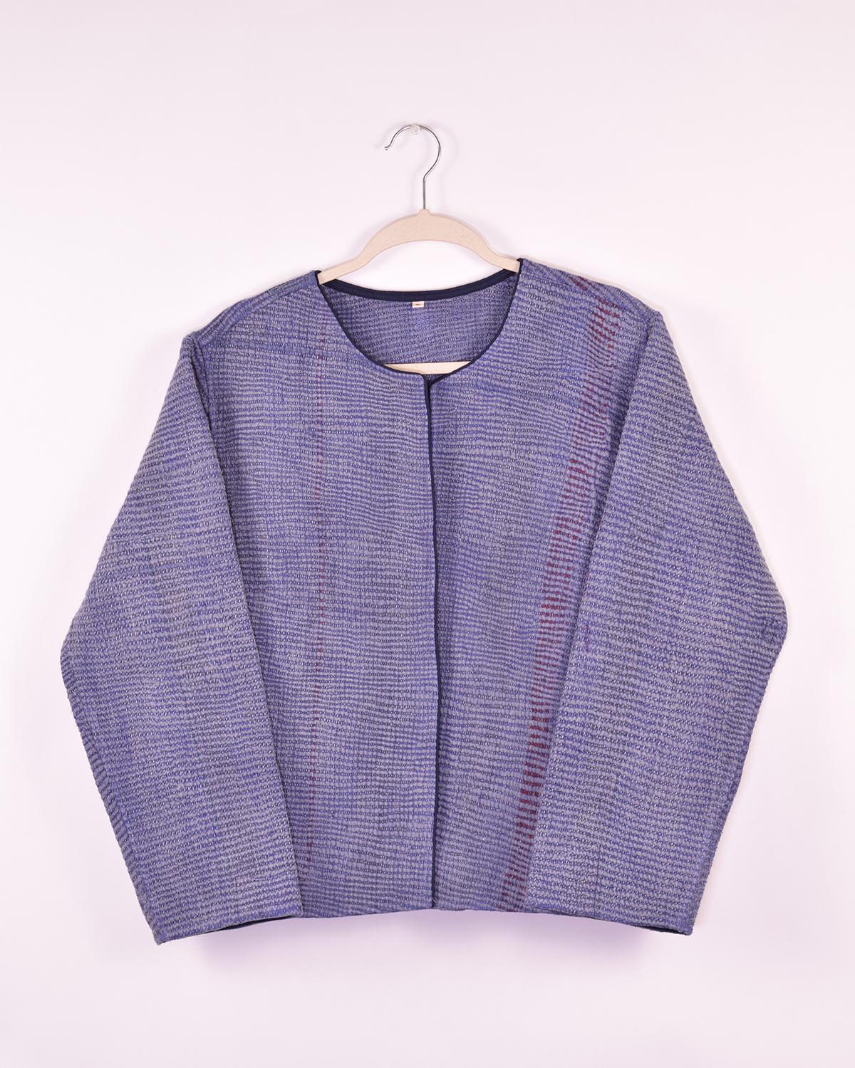 Txtile Billie Quilted Reversible Patchwork Kantha Jacket - Size XL - Denim/Violet