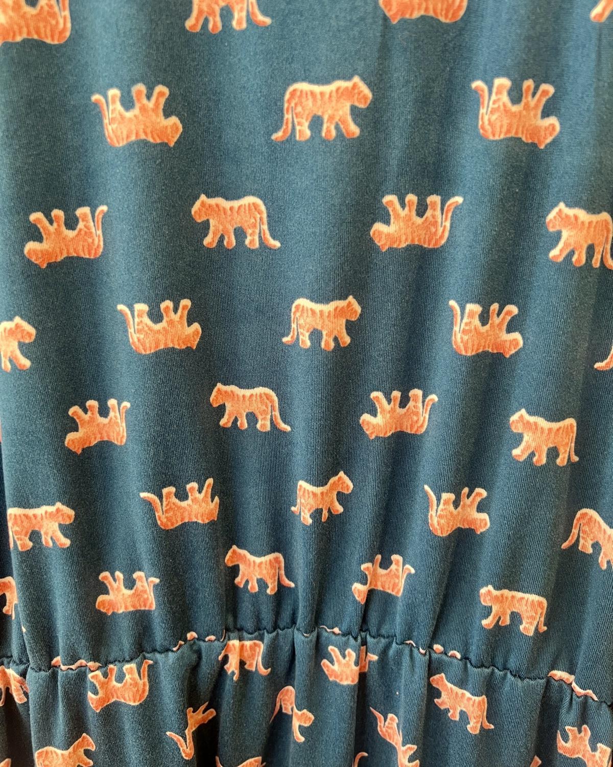 Fayru Jane Dress in Blue with Coral Tigers