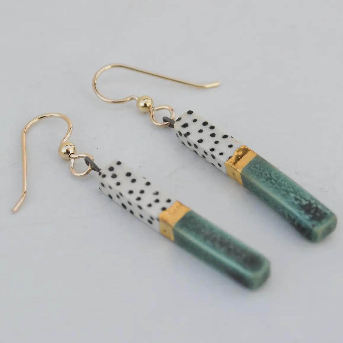 Lilikoi Project Porcelain Bar Earrings Dotted Sage Green