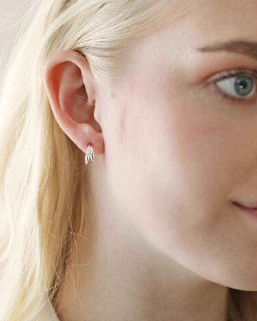 Lisa Angel Double Illusion Huggie Hoop Earrings - Sterling Silver