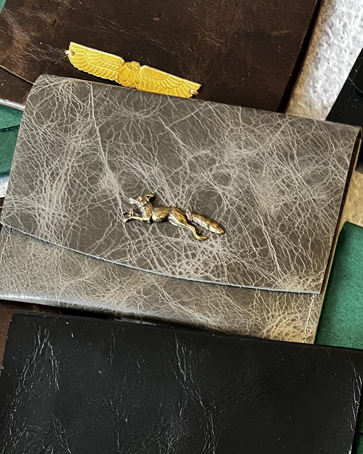Vallente Leather Lil' Stamped Wallet Grey with Fox