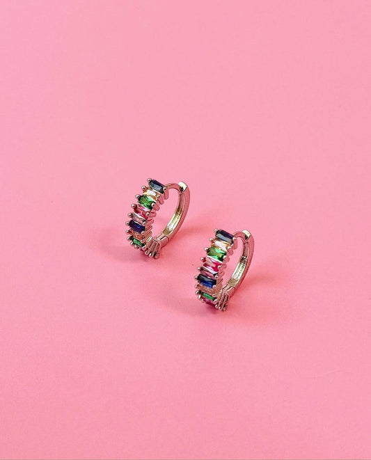 Golden Hour Rainbow Gem Huggie Earrings