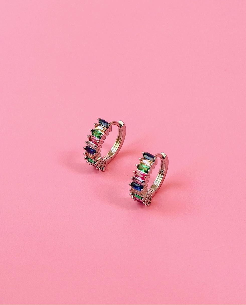 Golden Hour Rainbow Gem Huggie Earrings - Silver & Gold