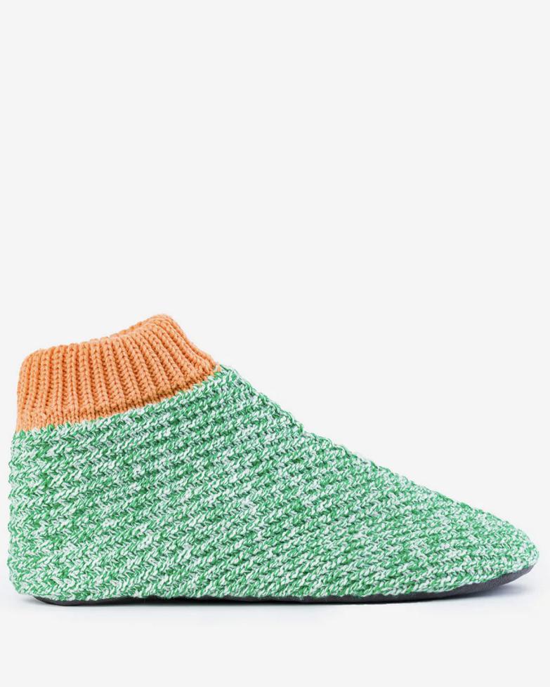 Verloop Chevron Bootie Slippers in Kelly Green and White