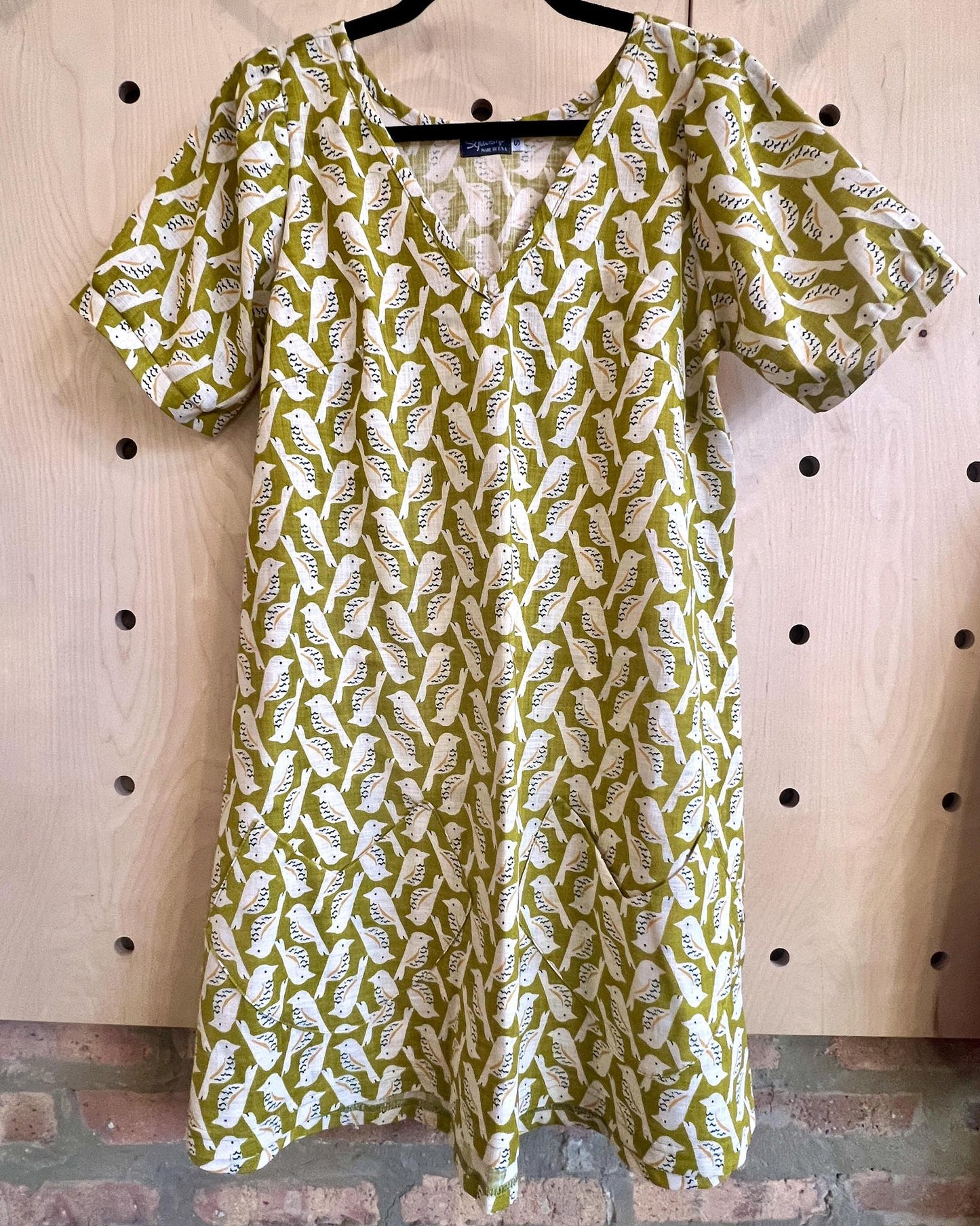PRE-ORDER Squasht Winifred Dress Chartreuse Cotton Poplin Birds Print 🦜