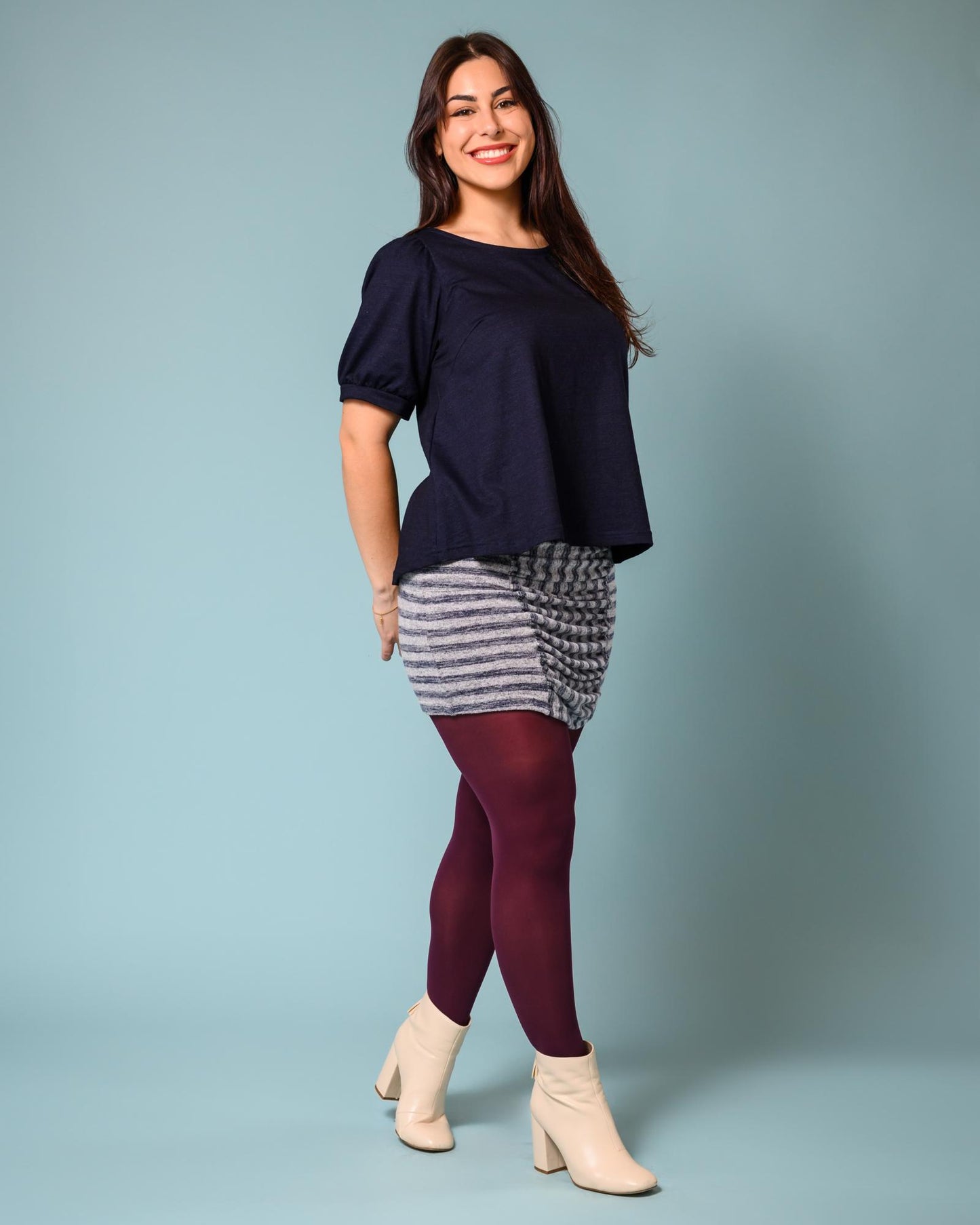 Squasht Puff Sleeve Top in Deep Midnight Blue
