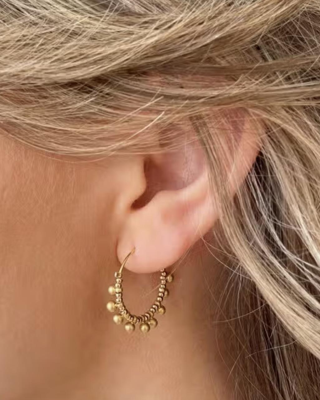 Lisa Angel Gold Beaded Ball Hoop Earrings - 14 kt Gold Plated