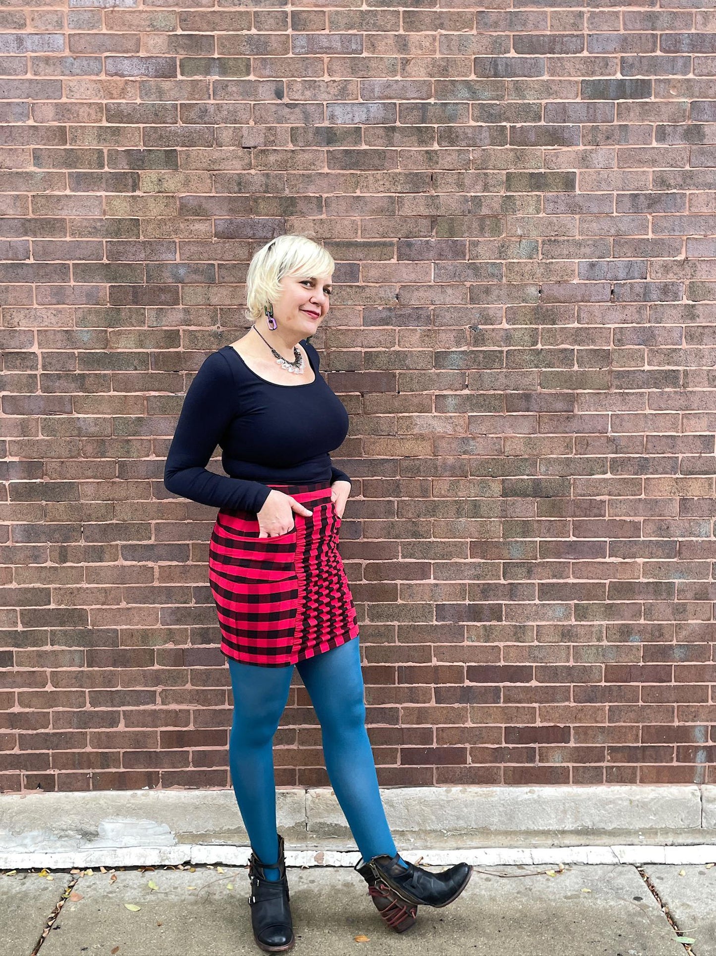 Squasht Ruched Mini Skirt In Red and Black Lumberjack Plaid - Size Small - SALE