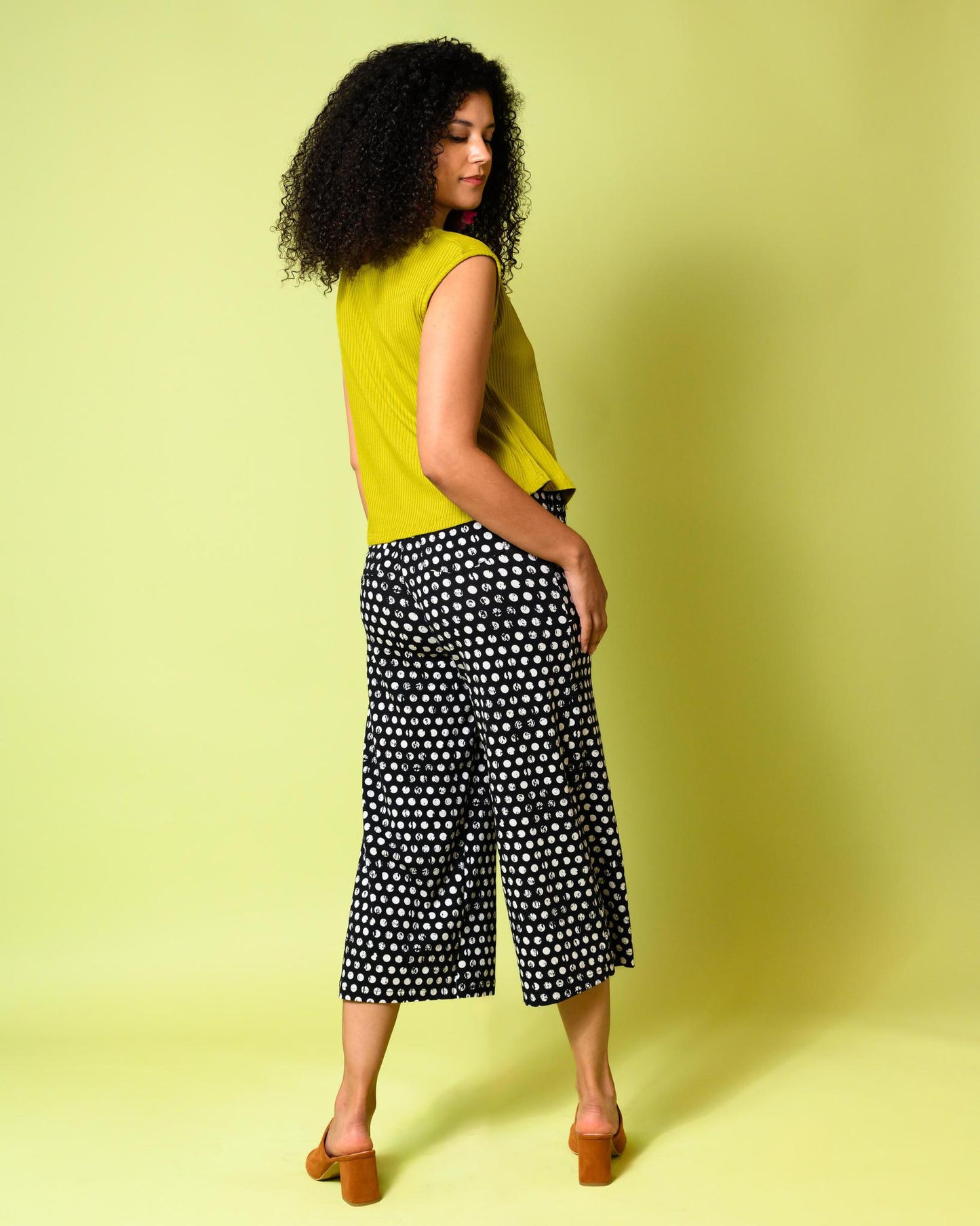 Squasht Wide Leg Pants (Cropped) in Black & White Distressed Polka Dots