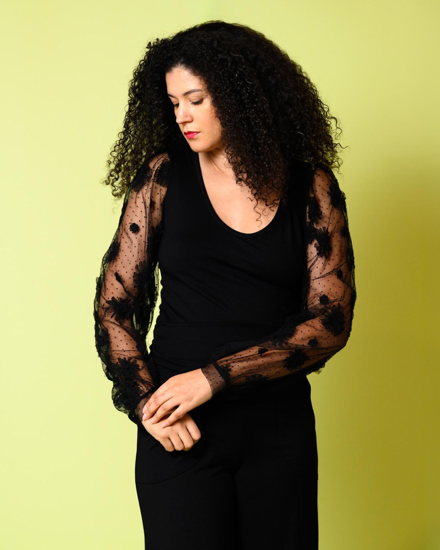 Squasht Lexi Lace Sleeve Top in Noir Black - Last One - Size Small - FINAL SALE
