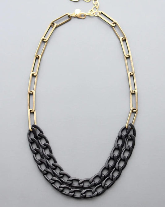 David Aubrey Black and Brass Chain Necklace