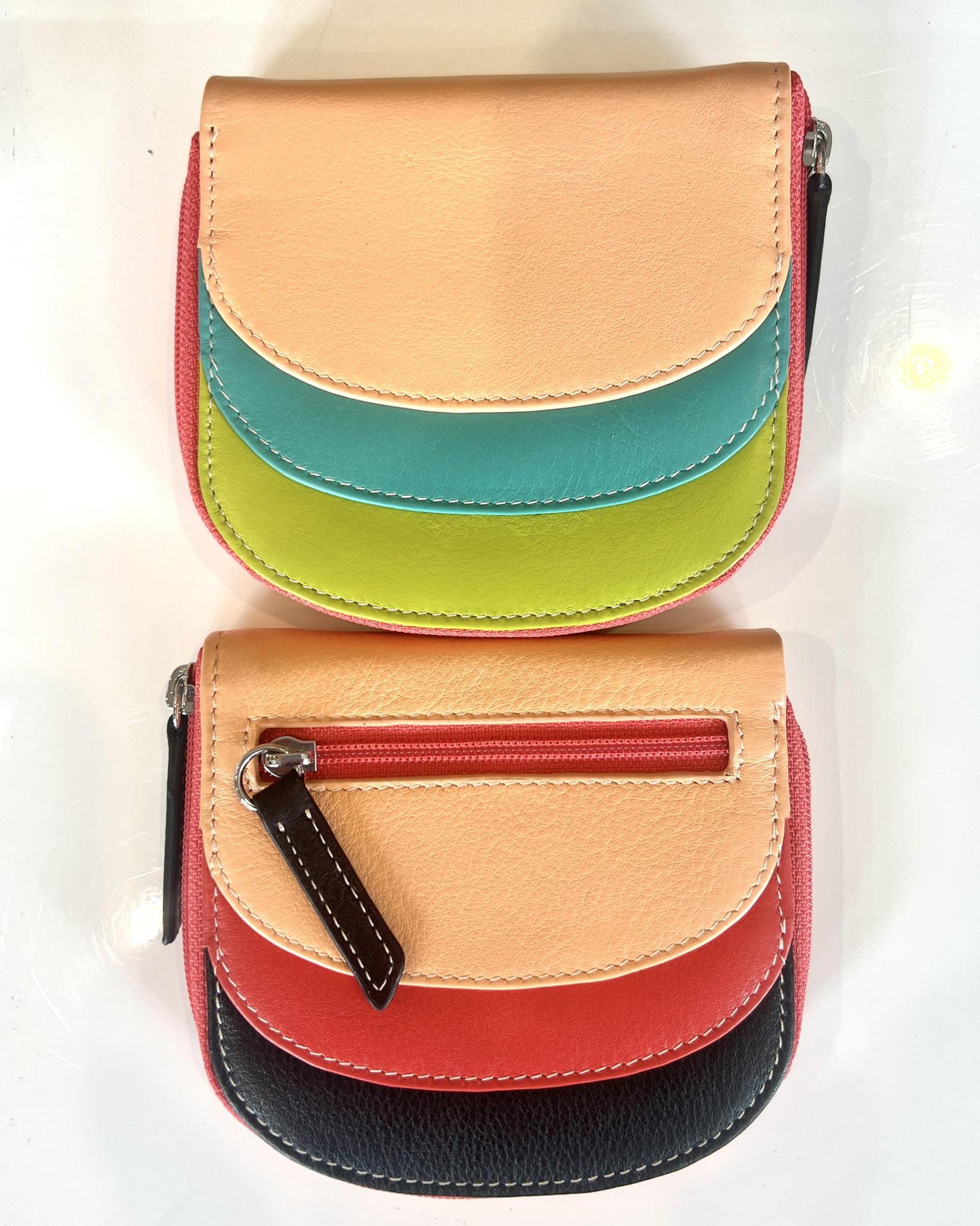 ili Leather Mini Dome Wallet in Peach Multi