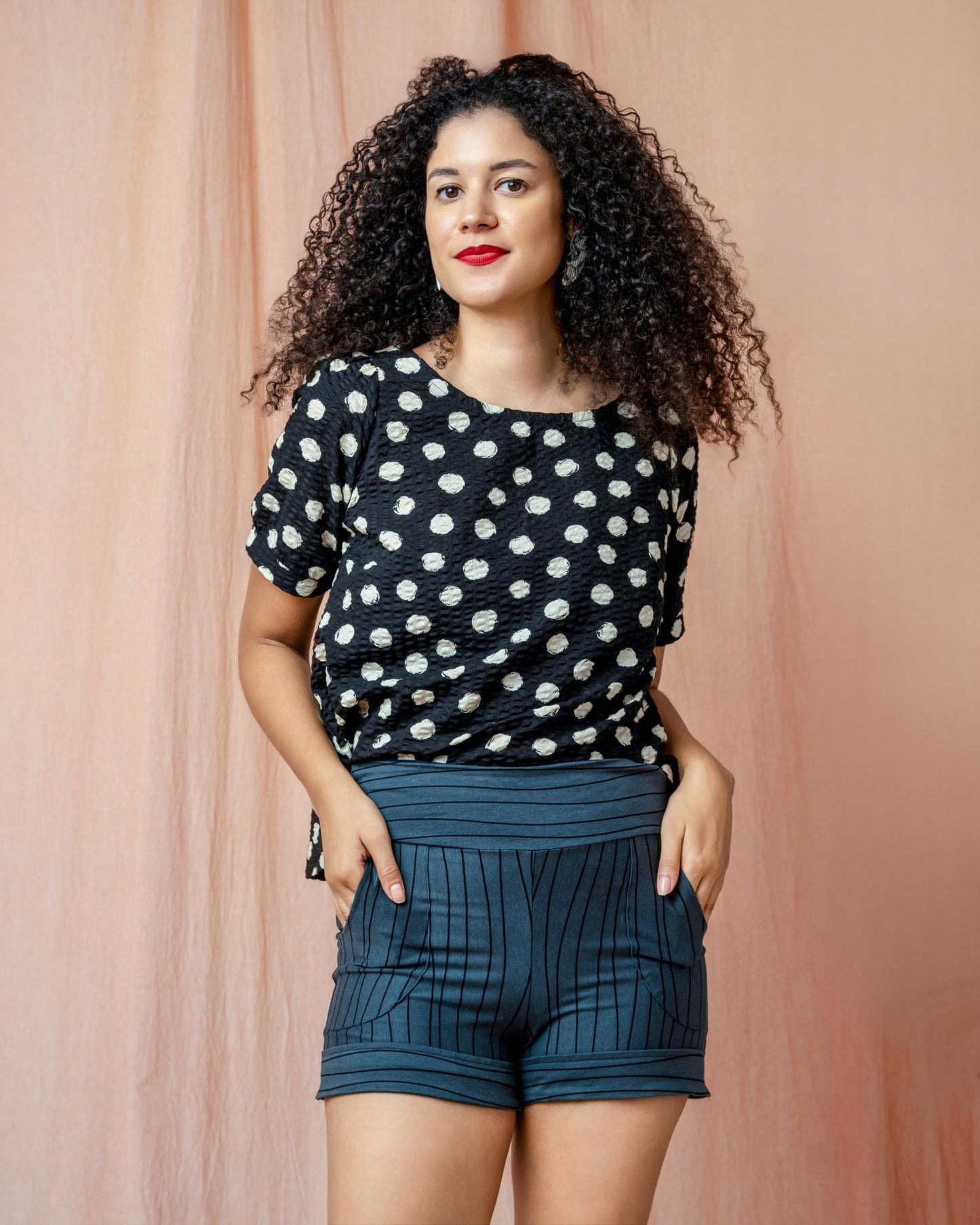 Squasht Short Shorts in Gray Lines Print - SALE - Size XS, Small, XL, 2XL