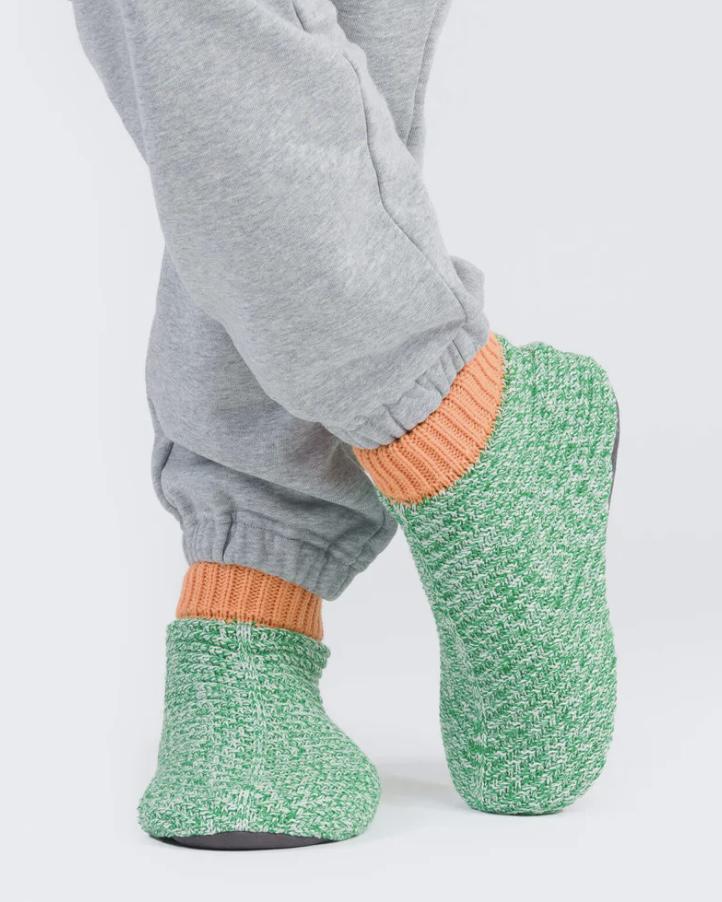 Verloop Chevron Bootie Slippers in Kelly Green and White