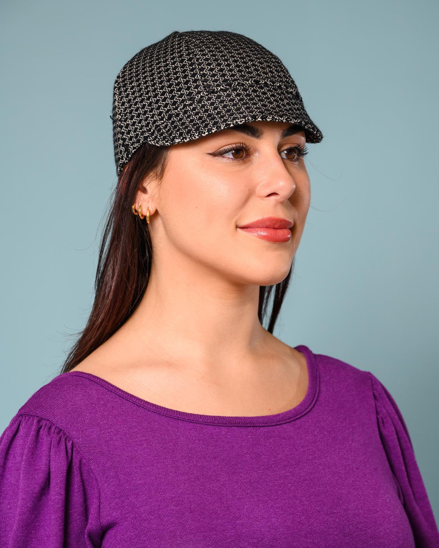Squasht Reversible Bella Hat in Black and White Diamond Silk Tweed