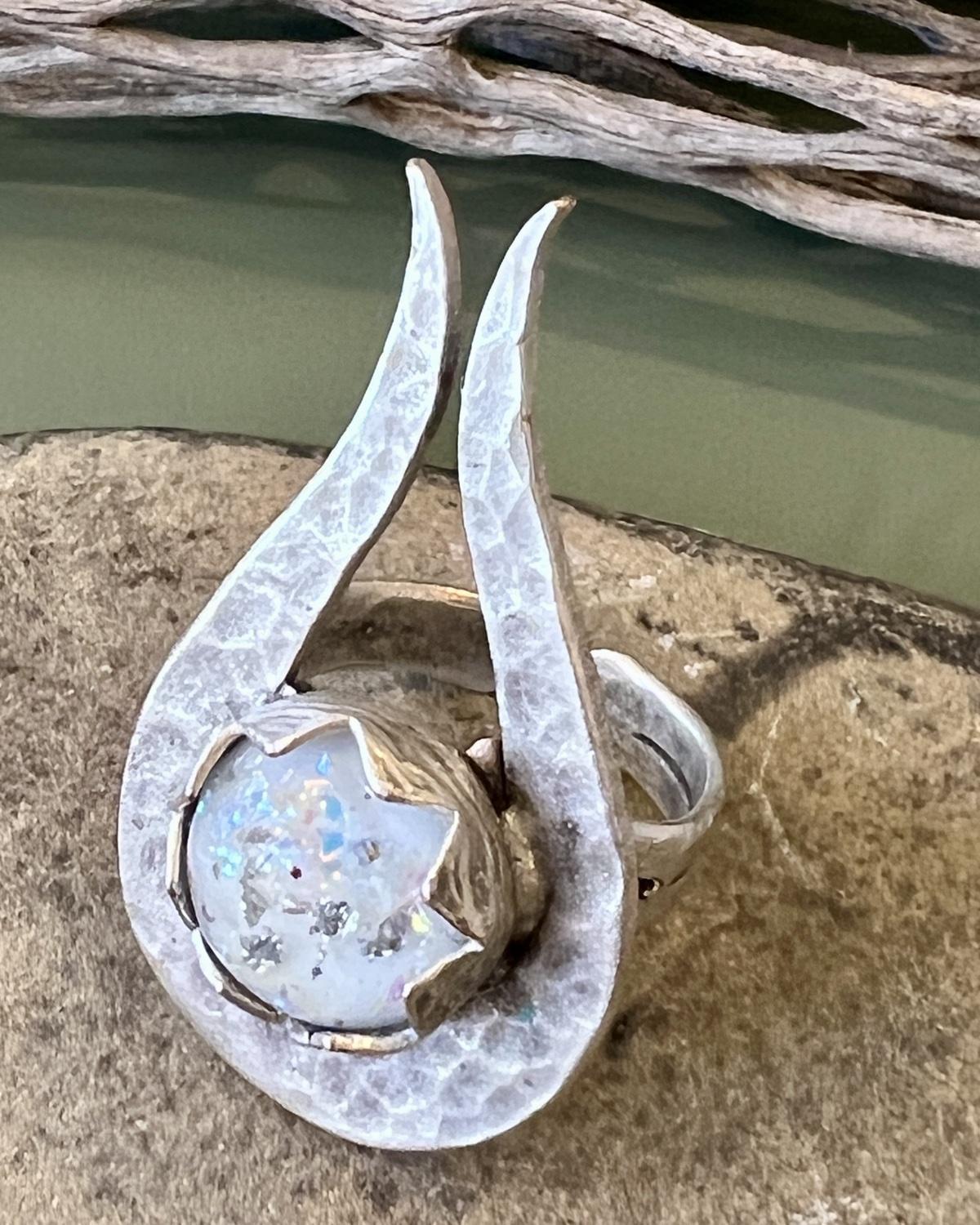 Pajaro Negro Large Opal and Gold Leaf Statement Ring