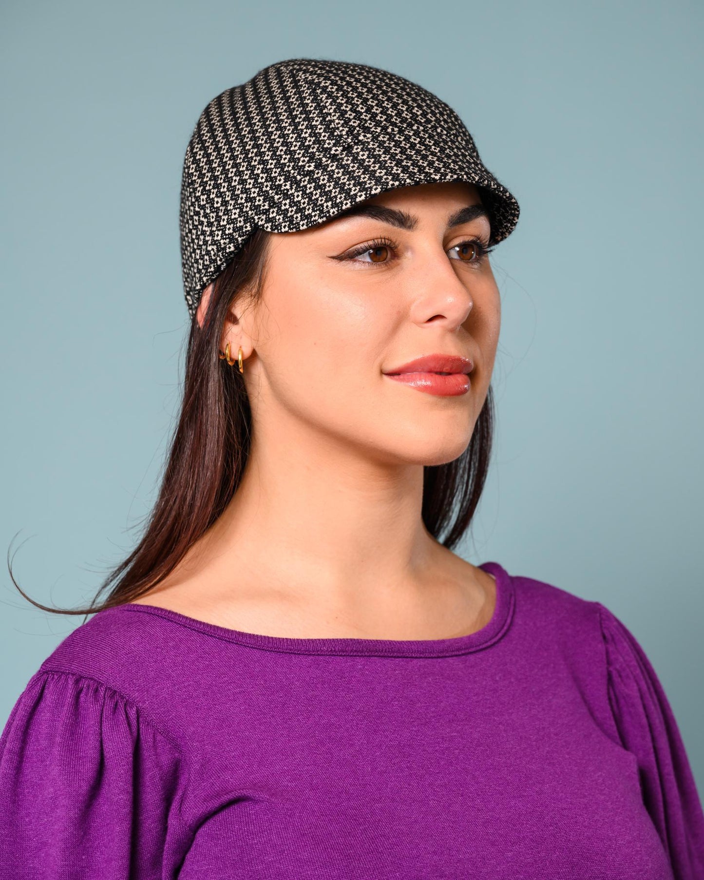 Squasht Reversible Bella Hat in Black and White Diamond Silk Tweed
