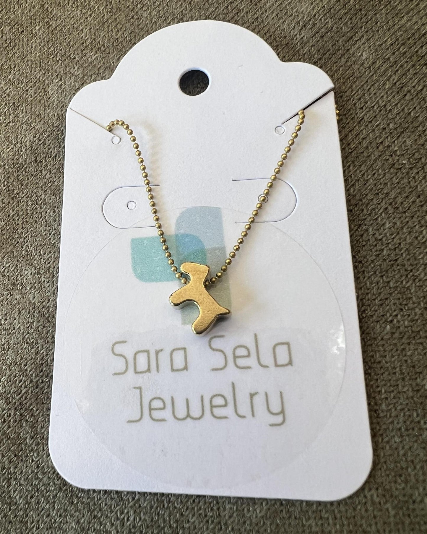 Sara Sela Brass Puppy Dog Charm Necklace