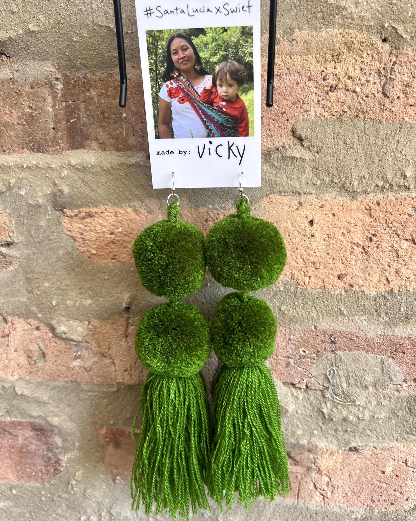 SWIETstuff Extra Large Pom Pom Earrings Forest Green