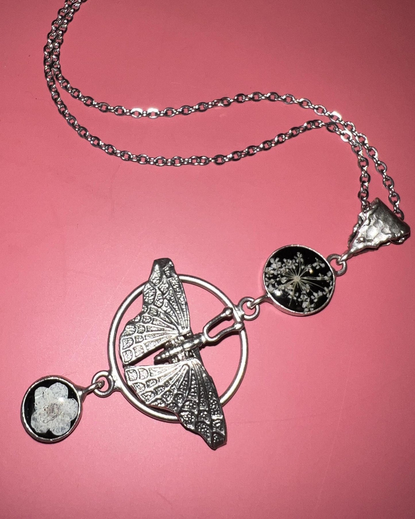 Pajaro Negro Butterfly and Floral Necklace in a Wax Sealed Box