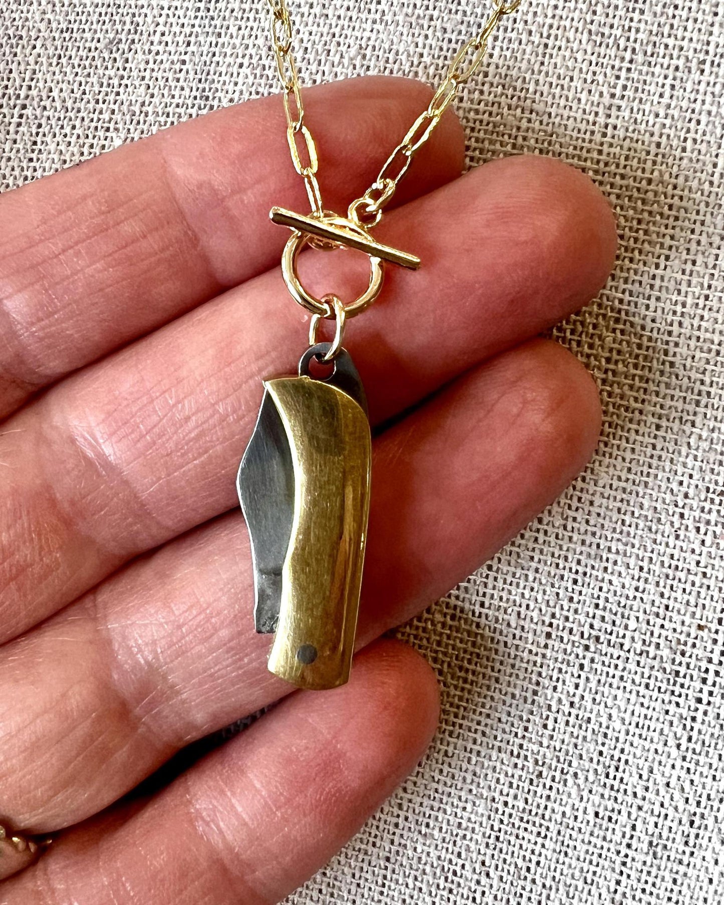 1979 Jewelry 1-inch Brass Knife Necklace - 14kt Gold Fill Chain