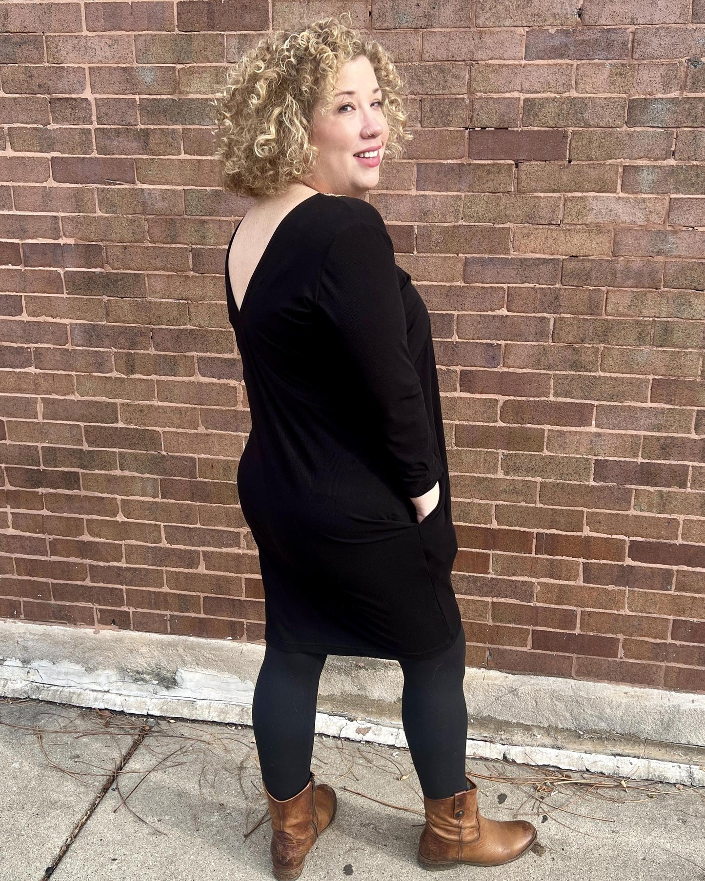 Squasht Drea Draped Dress in Black with Sage & Gold Vintage Trim