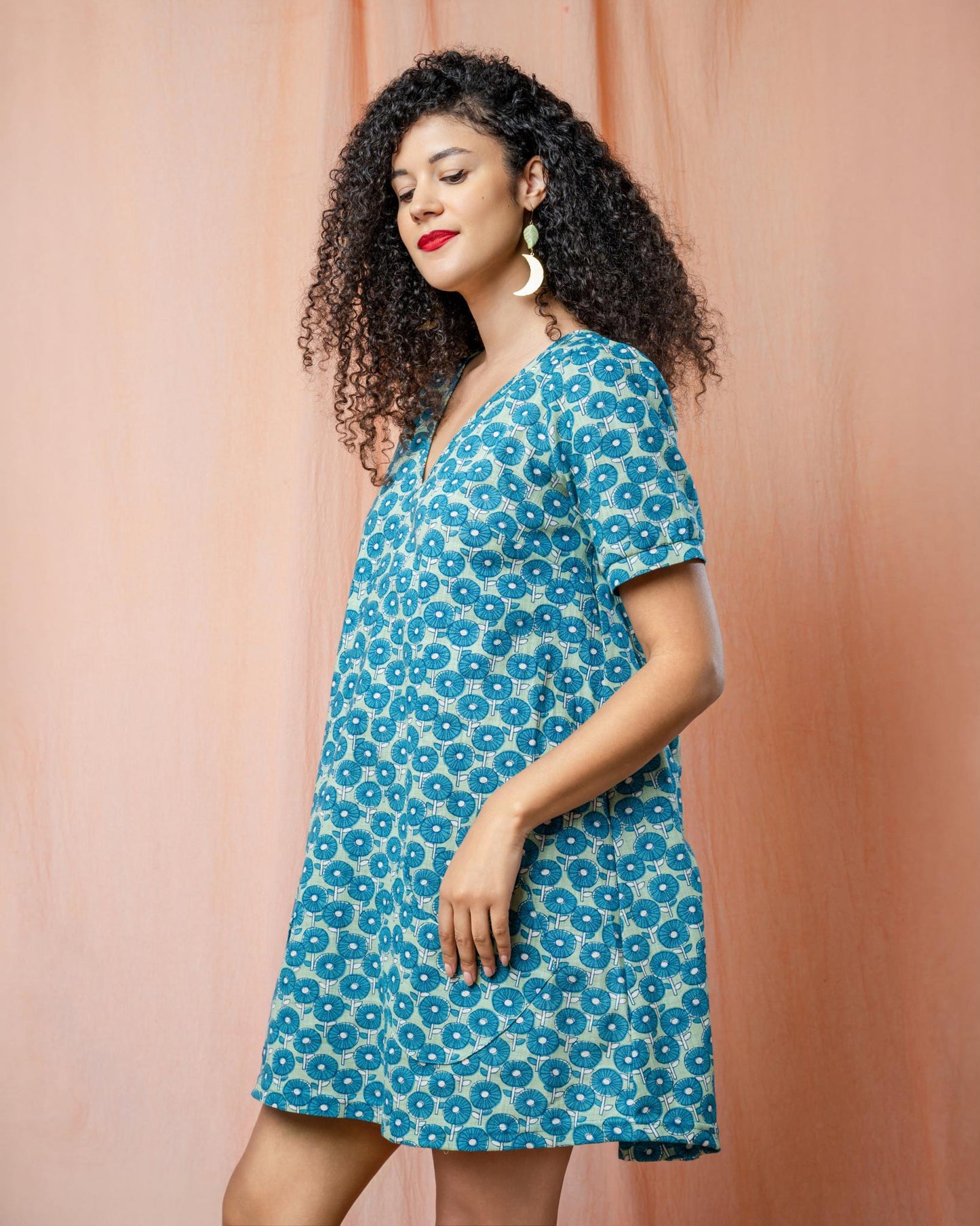 Squasht Winifred Dress Caribbean Turquoise Cotton Poplin Flower Print 🌼