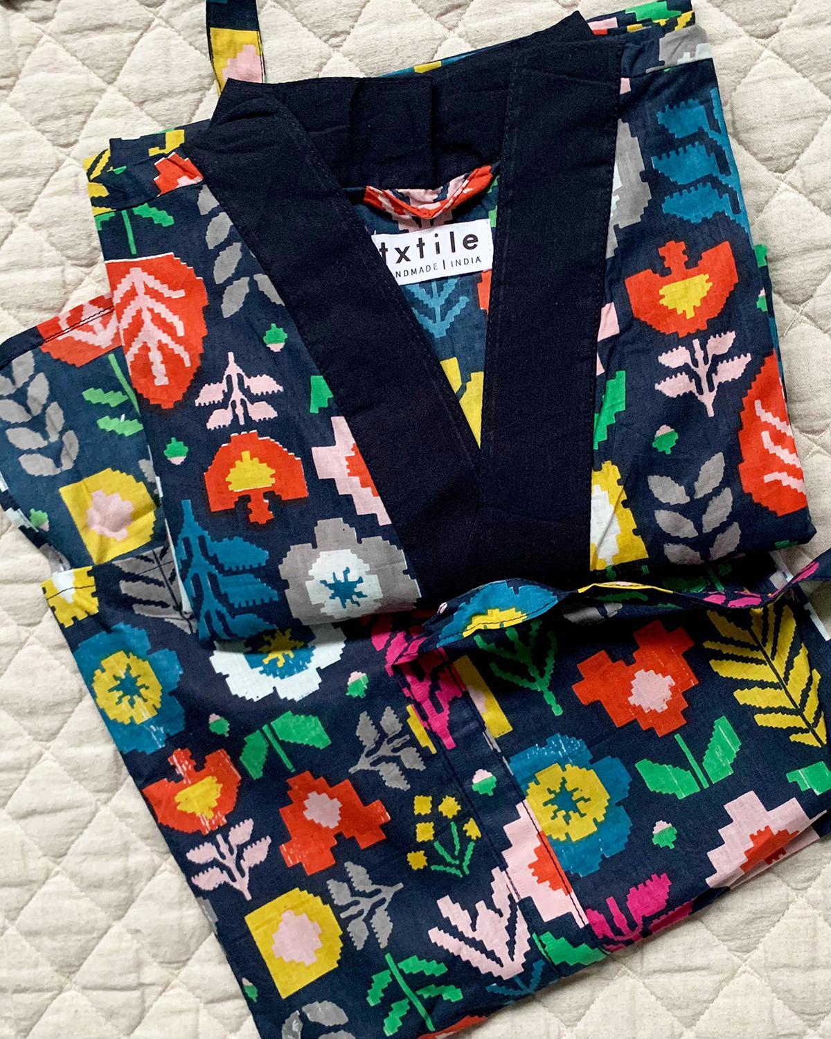 Txtile Lightweight Cotton Robe - Geo Garden Print