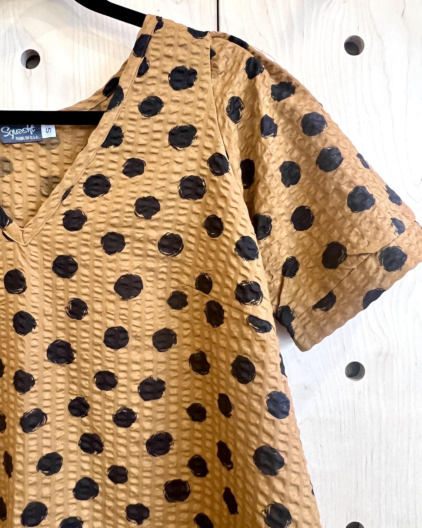 PRE-ORDER Squasht Winifred Dress Caramel with Black Dots Cotton Ripple