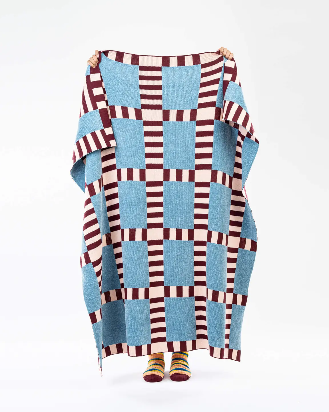 Verloop Tile Patch Chenille Throw Blanket in Stone Blue