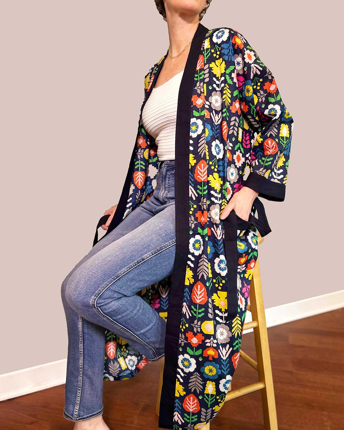 Txtile Lightweight Cotton Robe - Geo Garden Print