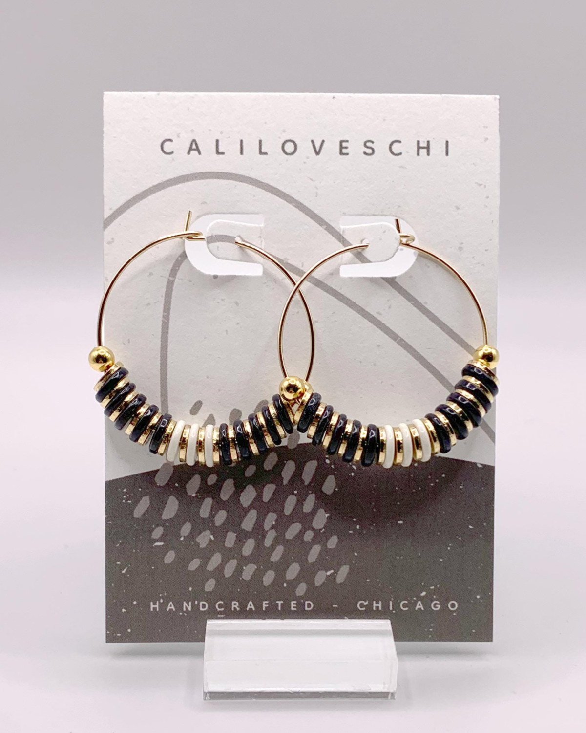 caliLOVESchi - 14kt Gold Hoops - Ebony and Ivory