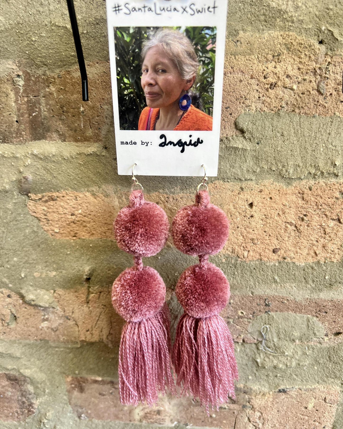 SWIETstuff Large Pom Pom Earrings Dusty Rose Pink