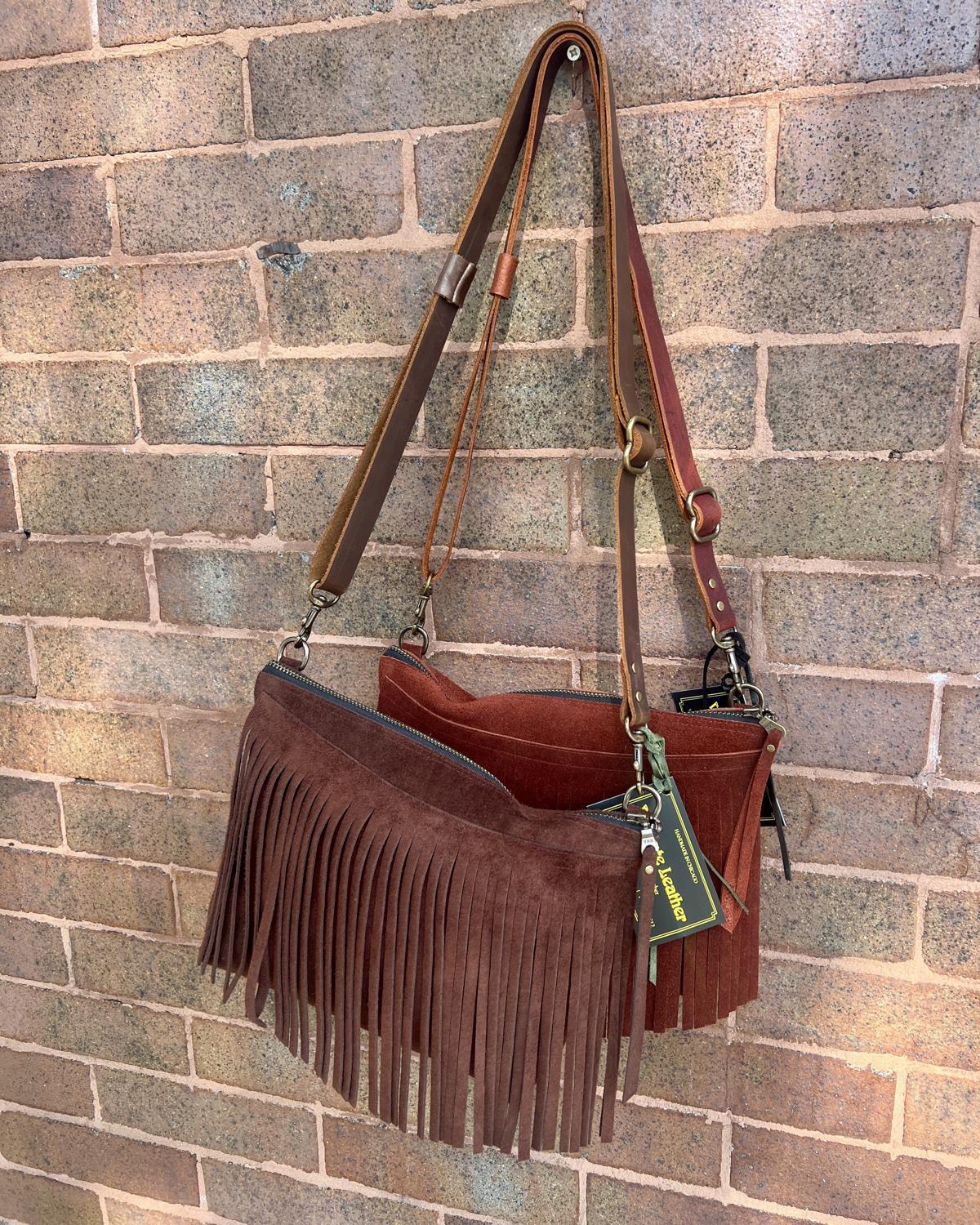 Vallente Leather Fringe Handbag in Mahogany
