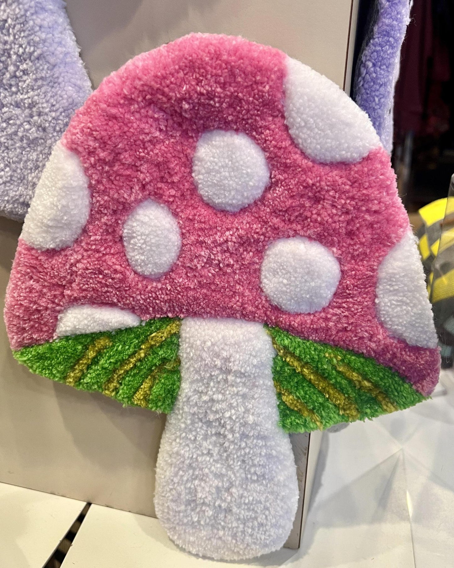 Hi Cutie Mushroom Wall Hanging in Pink, White, and Green