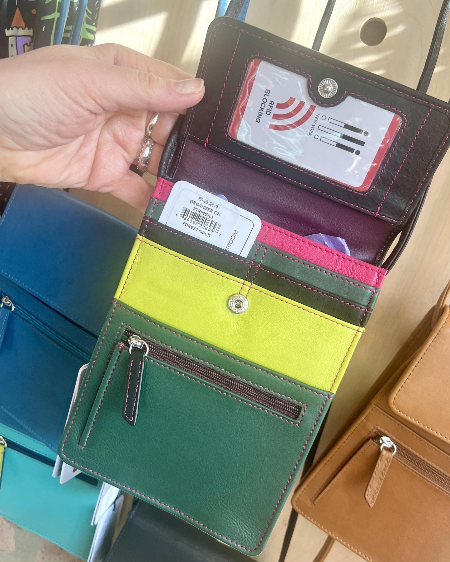 ili Leather Organizer on a String - Forest Multi