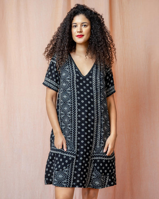 Squasht Winifred Dress in Black & White Bandana Print