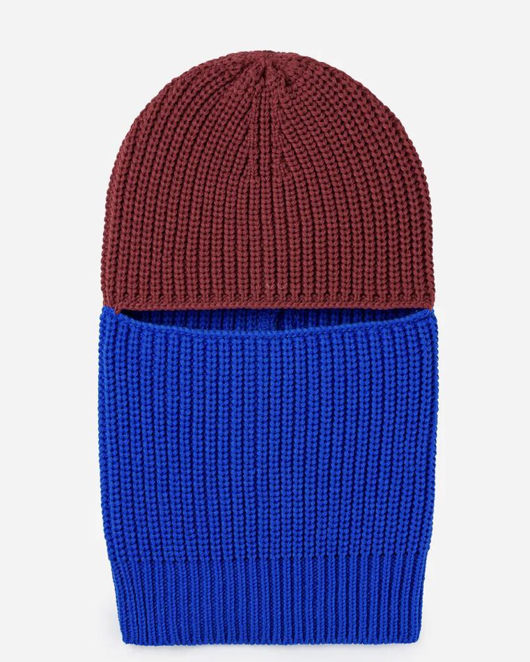 Verloop Ribbed Colorblock Balaclava in Ruby and Cobalt