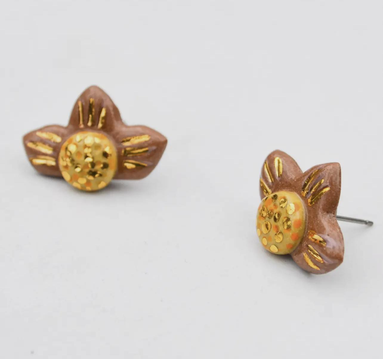Lilikoi Project Light Terracotta Flower - Porcelain Stud Earrings