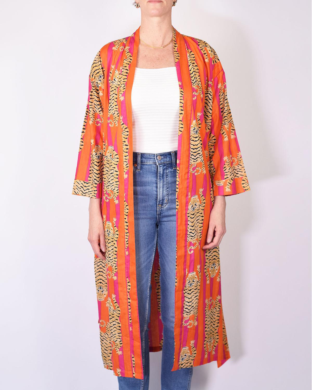 Txtile Lightweight Cotton Robe - Pink/Orange Tiger Print