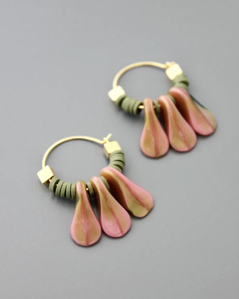 David Aubrey Pink Glass Drops Hoop Earrings