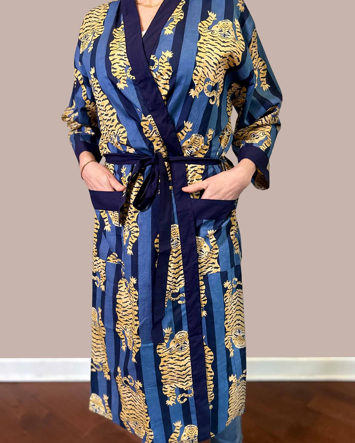 Txtile Lightweight Cotton Robe - Blue Tiger Print