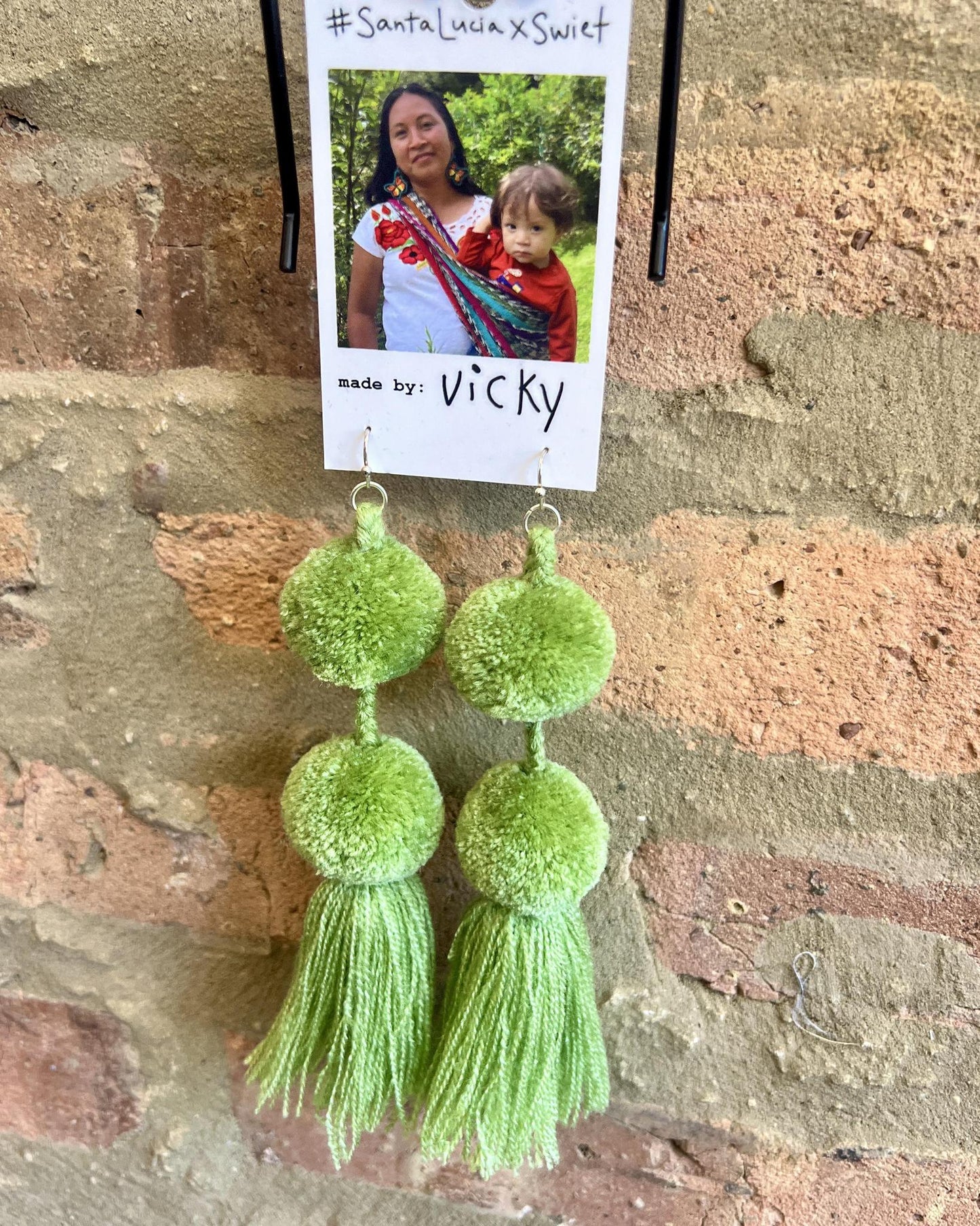 SWIETstuff Large Pom Pom Earrings Light Sage Green