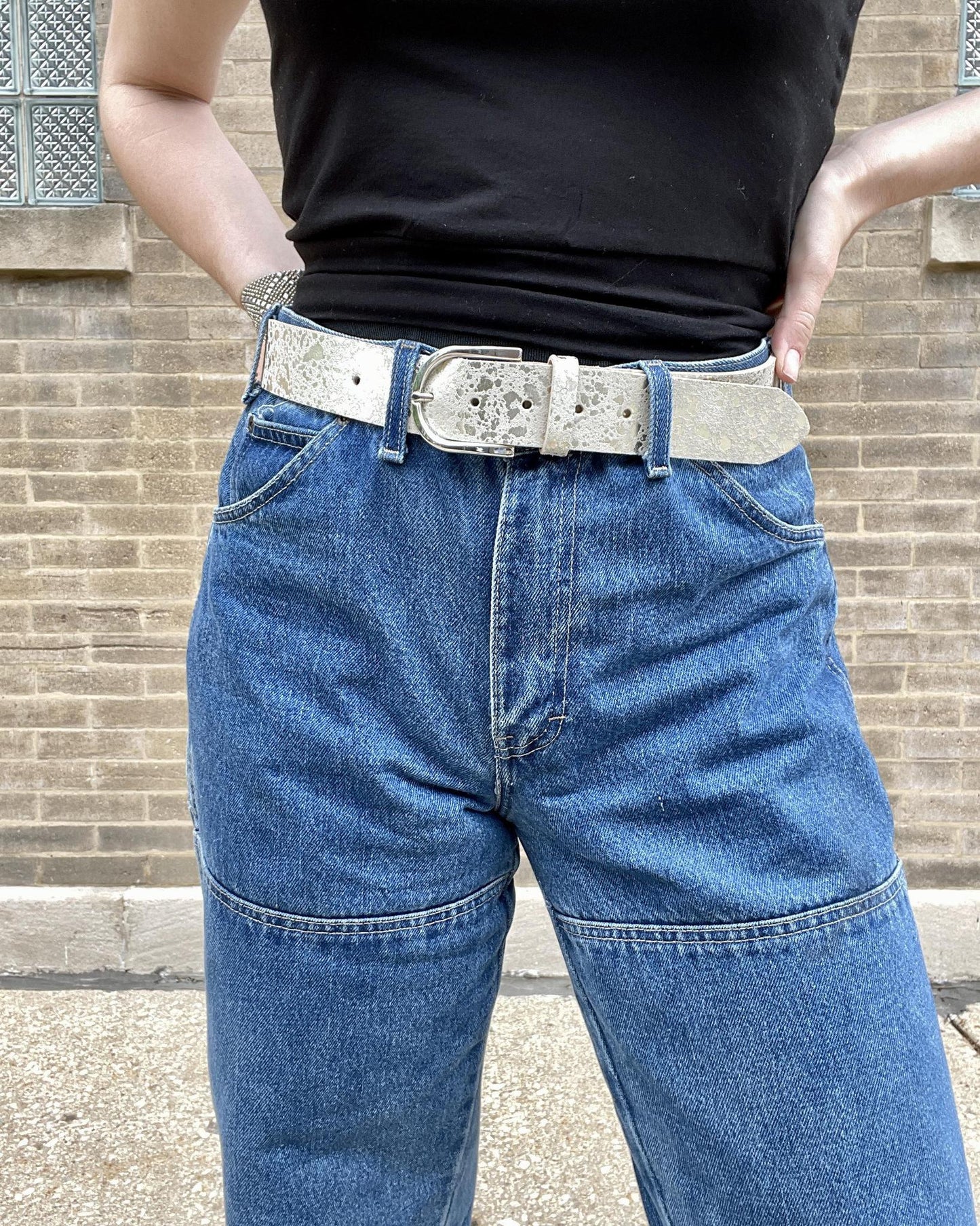 The British Belt Company Josephine Full Grain Ivory/Silver Leather