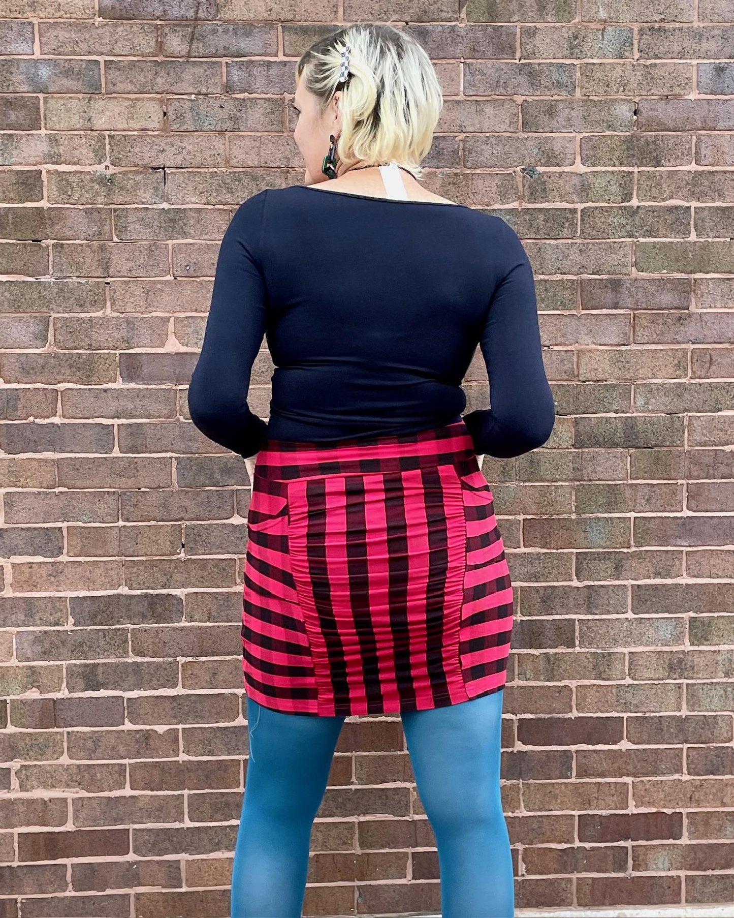 Squasht Ruched Mini Skirt In Red and Black Lumberjack Plaid - Size Small - SALE