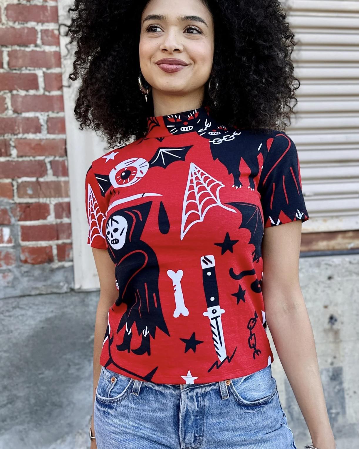 Nooworks Mock Neck Top in Pippa Print - SALE - Last One - Size XL
