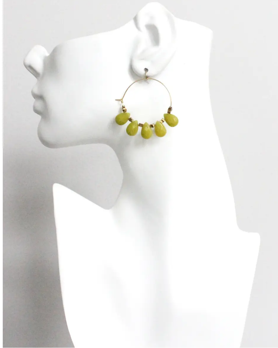 David Aubrey Olive Jade Hoop Earrings