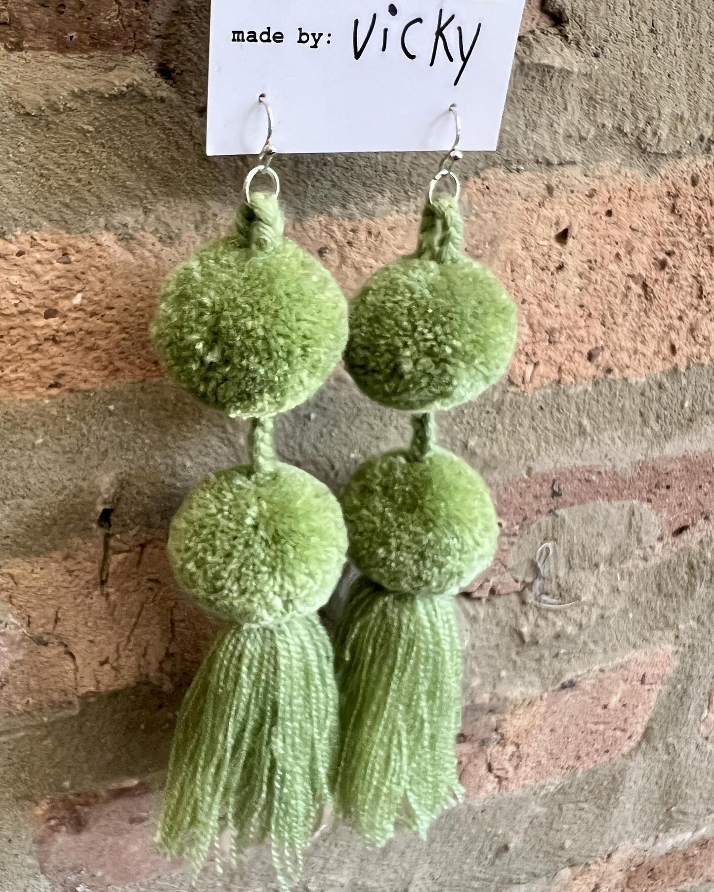 SWIETstuff Large Pom Pom Earrings Light Sage Green